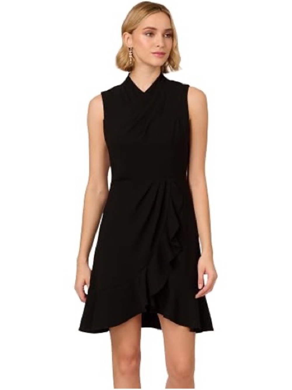 Adrianna Papell Size 12 Black Draped Ruffle Cocktail Dress NWT GALA MOB Career